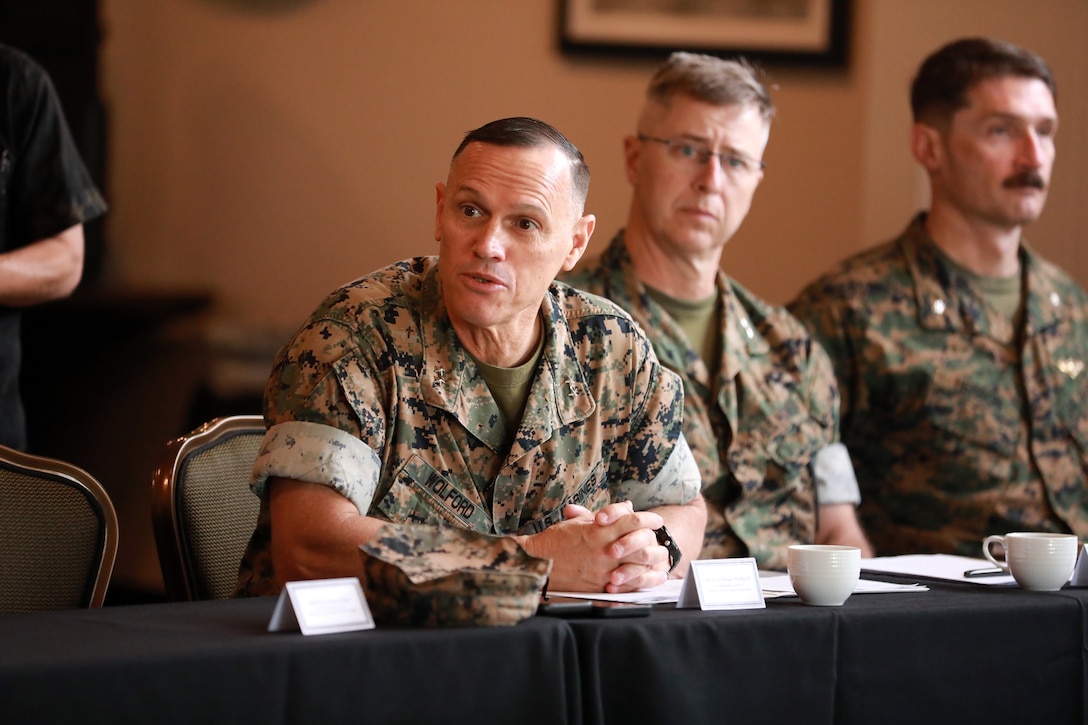 U.S. Marine Corps Maj. Gen. Brian N. Wolford, the commanding general of Marine Corps Installations Pacific hosted a Mayors Symposium at Camp Hansen, Okinawa, Japan, April 8, 2026. This is the third symposium held to provide local mayors and their deputies an opportunity to learn more about the USMC through base tours and briefings. MCIAPC leadership and local mayors also have the opportunity to have open discussions relating to their local communities. Wolford is a native of Maryland.