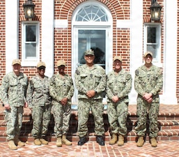 DAHLGREN, Va. – Leadership from Naval Health Clinic Patuxent River and Naval Support Activity (NSA) South Potomac met to discuss healthcare strategies for a growing joint force population in the region. The conversation centered on ensuring robust medical support for the diverse and critical tenant command missions at both NSF Dahlgren and NSF Indian Head. Pictured from left to right: Cmdr. Robert Lusk, Executive Officer, NSA South Potomac; Cmdr. Jennifer Williams, Director of Branch Clinics; Capt. Teresita Alston, Executive Officer, Naval Health Clinic Patuxent River; Rear Adm. Reginald Ewing, III, Director, Defense Health Agency - National Capital Region; Capt. Ken Radford, Director, Naval Health Clinic Patuxent River; and Capt. John Nadder, Commanding Officer, NSA South Potomac.