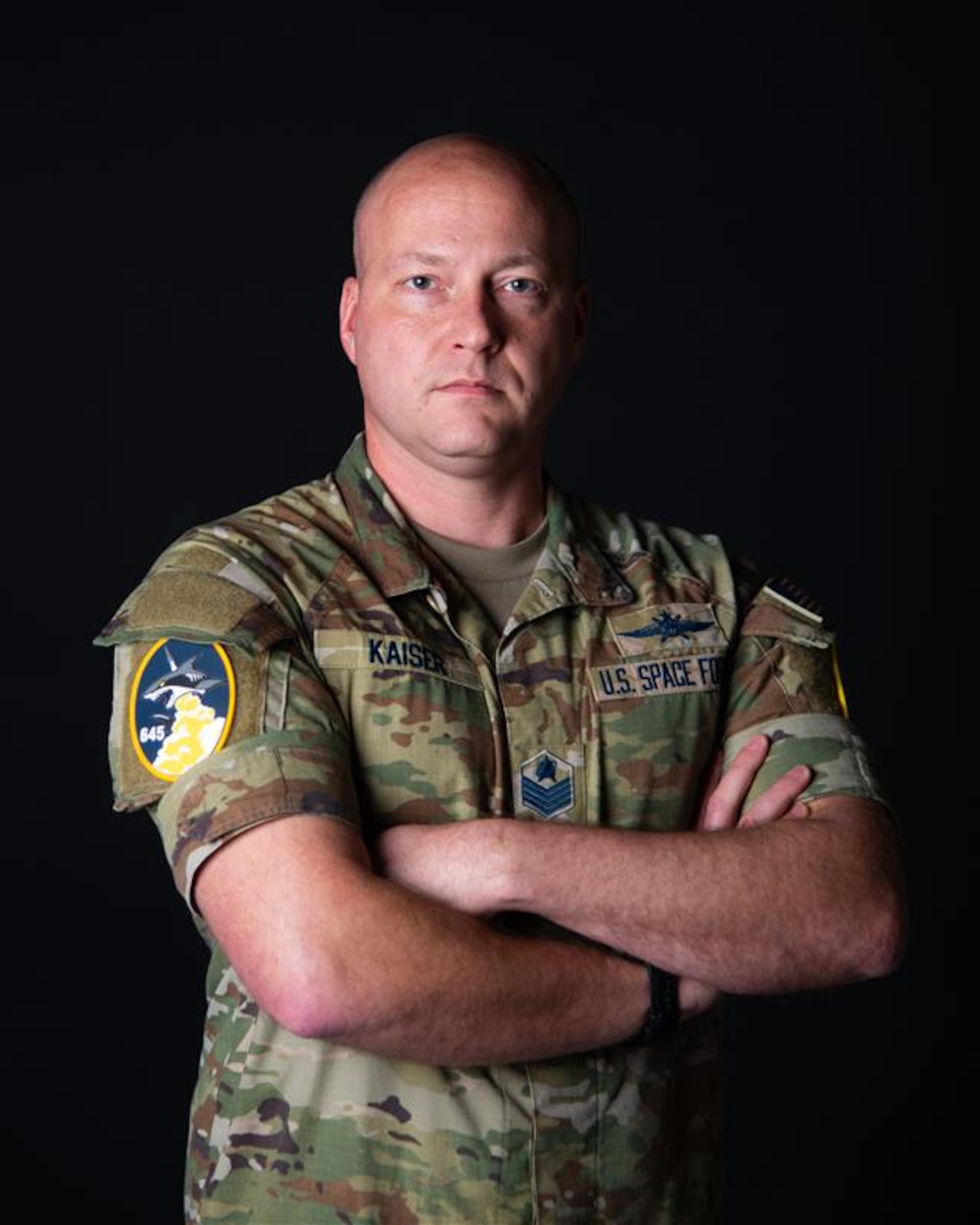 U.S. Space Force Tech. Sgt. Stephen J. Kaiser, section chief of defensive cyber operations with Space Launch Delta 45's 645th Cyberspace Squadron. April 9, 2026.  Kaiser served as Space Forces Korea’s liaison officer inside U.S. Forces Korea’s Joint Network Coordination Center, part of the J6 directorate. His steady performance during the exercise earned him superior performer recognition from Space Forces Korea and a coin from U.S. Forces Korea’s J6. (U.S. Space Force photo by Amanda Inman)