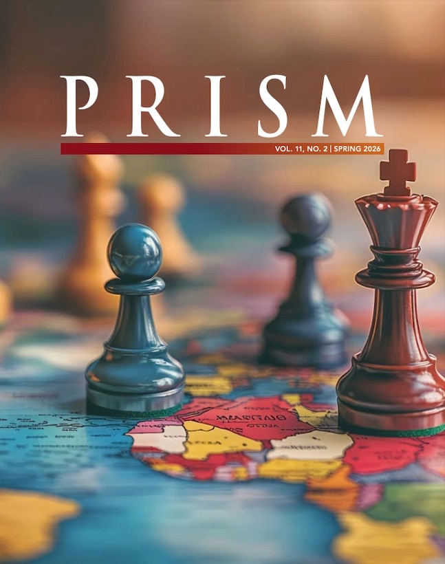 A magazine cover that shows chess pieces atop a colored map with the words "PRISM" spelled out in large font at the top.