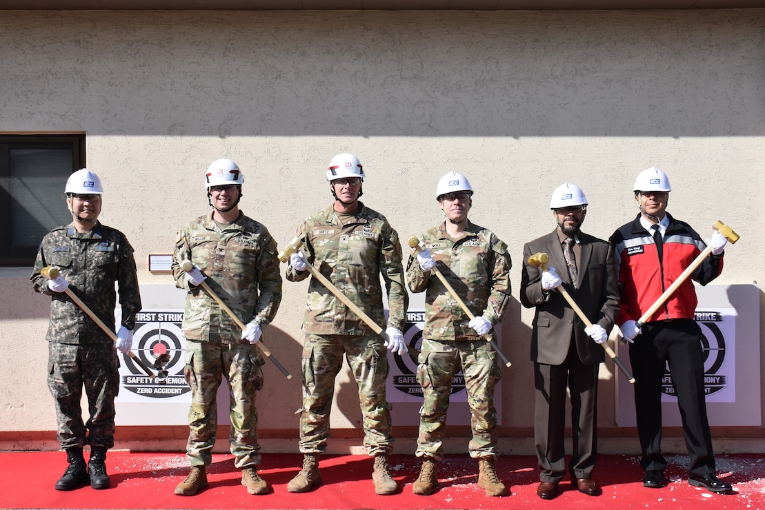 The U.S. Army Corps of Engineers – Far East District, U.S. Army Garrison – Daegu, Republic of Korea Ministry of National Defense – Defense Installations Agency, and other representatives kicked off construction of the Consolidated Fire and Military Police Station with a First Strike Ceremony at Camp Walker, South Korea, on April 16, 2026. Participants included Brig. Gen. Joseph C. “Clete” Goetz, commander, USACE Pacific Ocean Division; Col. Jeremiah J. Willis, commander, USACE FED; Col. Jeffery D. Noll, commander, USAG Daegu; and others.