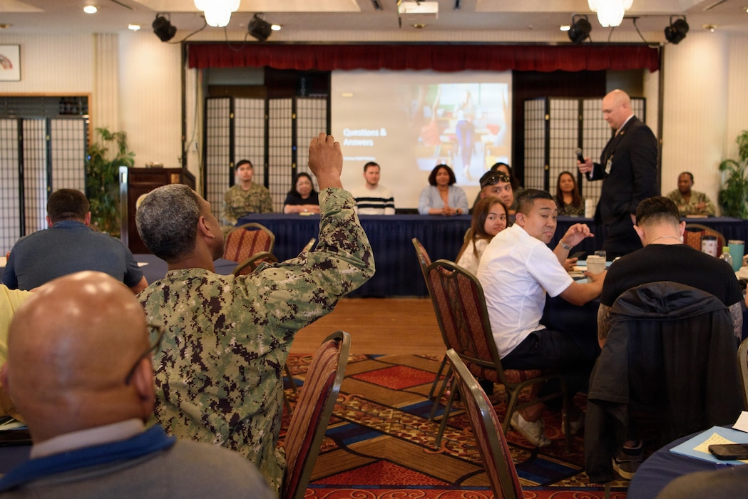 YOKOSUKA, Japan (April 13, 2026) - Fleet and Family Support Center hosted a Military Retirement Symposium at the Commander, Fleet Activities Yokosuka (CFAY) Officer’s Club. This symposium is a structured program designed to assist service members and their families in preparing for retirement and covers topics such as benefits, financial planning, healthcare, and transitioning to civilian employment to ensure a smooth transition to civilian life. For more than 75 years, CFAY has provided, maintained, and operated base facilities and services in support of the U.S. 7th Fleet’s forward-deployed naval forces, tenant commands, and thousands of military and civilian personnel and their families. (U.S. Navy photo by Mass Communication Specialist 1st Class James R. Mitchell)