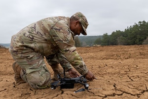 Soldier preparing to fly drone