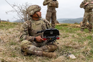 Soldier preparing to fly the RQ-28 during Combined Resolve Drone Validation Training