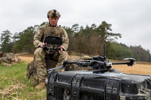 Soldier preparing to fly the RQ-28 during Combined Resolve Drone Validation Training
