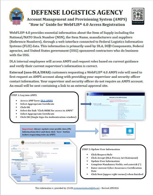 Account Management and Provisioning System (AMPS) "How to" Guide for WebFLIS 4.0 Access Registration thumbnail