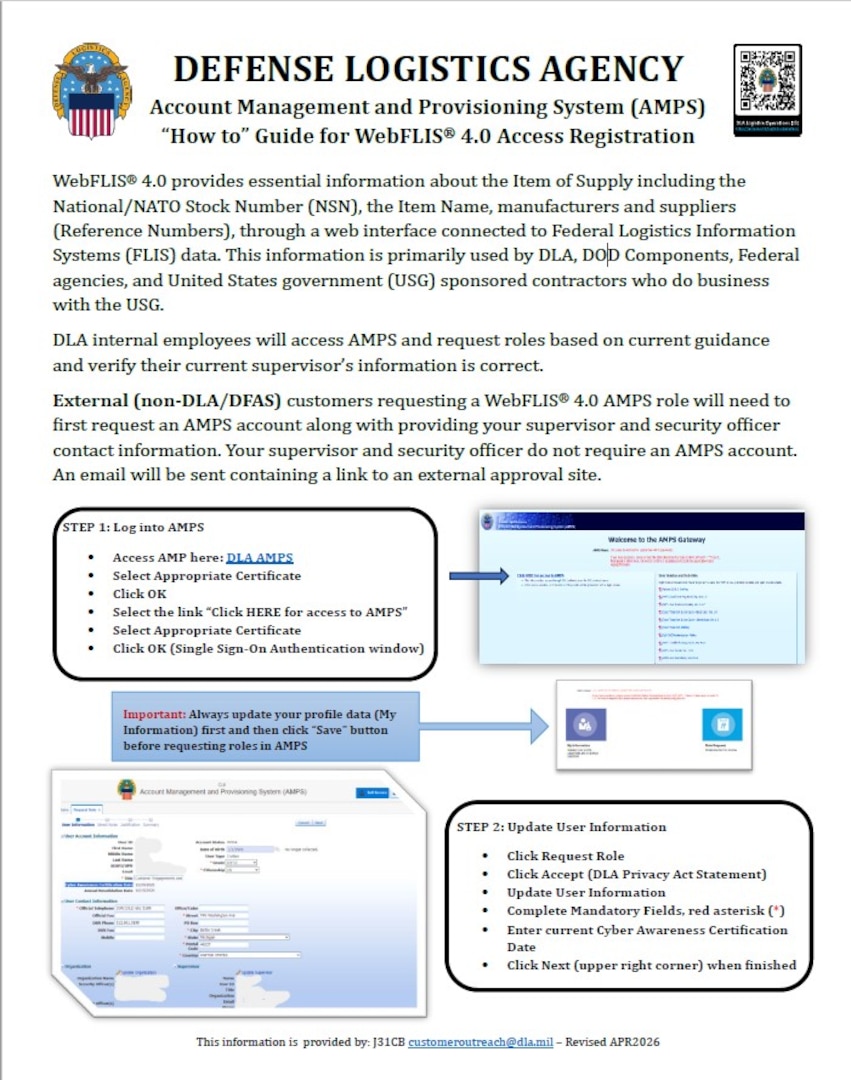 Account Management and Provisioning System (AMPS) "How to" Guide for WebFLIS 4.0 Access Registration thumbnail