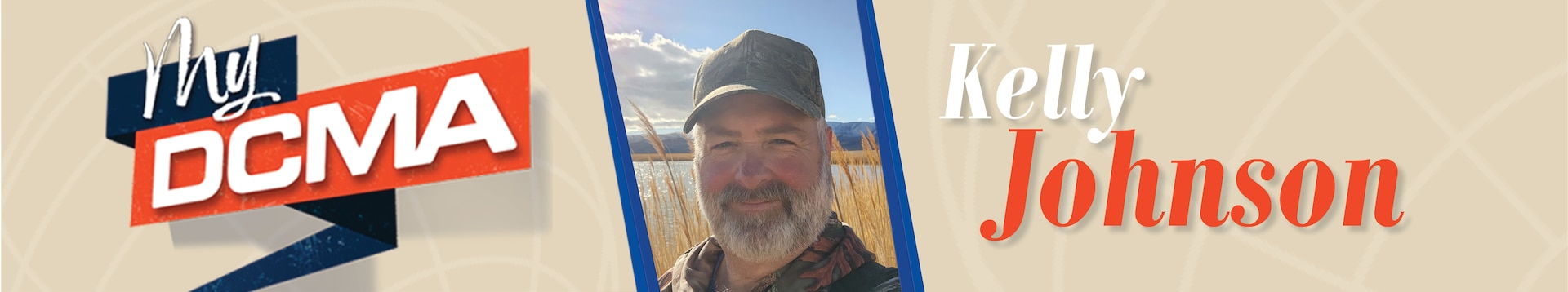 Smiling man with a beard wears a camouflage hat and shirt