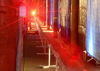 Laser propagation experiments performed by U.S. Naval Research Laboratory scientists in the Naval Surface Warfare Center-Carderock Division’s David Taylor Model Basin Facility, Bethesda, Maryland. Researchers created very strong atmospheric turbulence conditions over an 800m range to study how high-intensity laser light propagates. The work supports directed energy efforts in the Navy. (U.S. Navy photo)