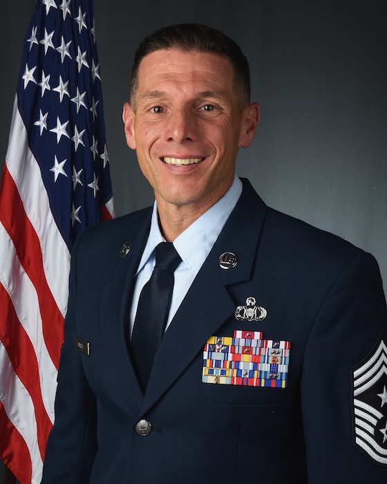 U.S. Air Force Command Chief Master Sgt. Charles Hansel poses for an official portrait April 16, 2026. (U.S. Air National Guard photo by Shane Hughes)