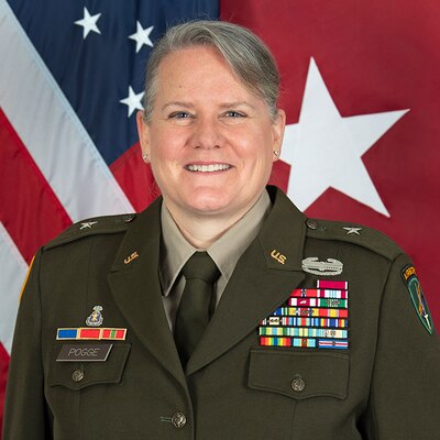 Official GOMO photo of Brigadier General Caroline R. Pogge, USAR, Deputy Commanding General, U.S. Army Civil Affairs & Psychological Operations Command (Airborne) taken at the United States Military Academy Thayer Hall Photo Studio, West Point, New York on February 19, 2026.  (U.S. Army Photo by John Pellino/USMA)
