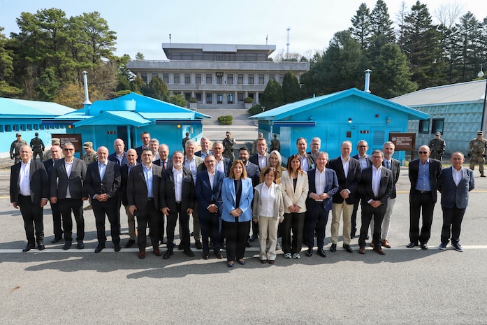 Australian Lt. Gen. Scott Winter, Deputy Commander of United Nations Command (UNC), hosted a delegation of Permanent Representatives to North Atlantic Treaty Organization (NATO) at the Joint Security Area (JSA) in the Demilitarized Zone on Wednesday April 15, for an orientation.