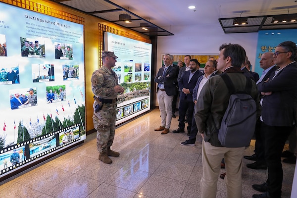 Australian Lt. Gen. Scott Winter, Deputy Commander of United Nations Command (UNC), hosted a delegation of Permanent Representatives to North Atlantic Treaty Organization (NATO) at the Joint Security Area (JSA) in the Demilitarized Zone on Wednesday April 15, for an orientation.