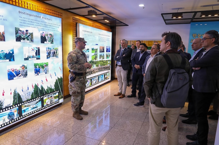 Australian Lt. Gen. Scott Winter, Deputy Commander of United Nations Command (UNC), hosted a delegation of Permanent Representatives to North Atlantic Treaty Organization (NATO) at the Joint Security Area (JSA) in the Demilitarized Zone on Wednesday April 15, for an orientation.