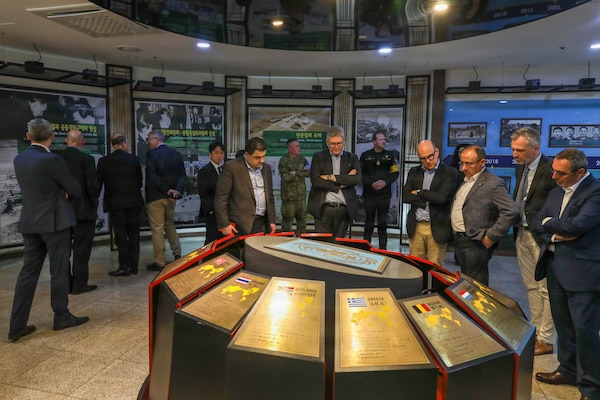 Australian Lt. Gen. Scott Winter, Deputy Commander of United Nations Command (UNC), hosted a delegation of Permanent Representatives to North Atlantic Treaty Organization (NATO) at the Joint Security Area (JSA) in the Demilitarized Zone on Wednesday April 15, for an orientation.