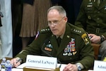 Acting Army Vice Chief of Staff Gen. Christopher C. LaNeve testifies before the House Armed Services Committee's readiness subcommittee in Washington, April 15, 2026.