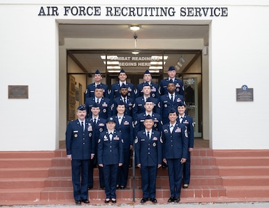 Group photo of fourteen outstanding performers recognized at Joint Base San Antonio–Randolph, March 30 – April 2, 2026, as the FY2025 Operation Blue Suit XLVII winners.