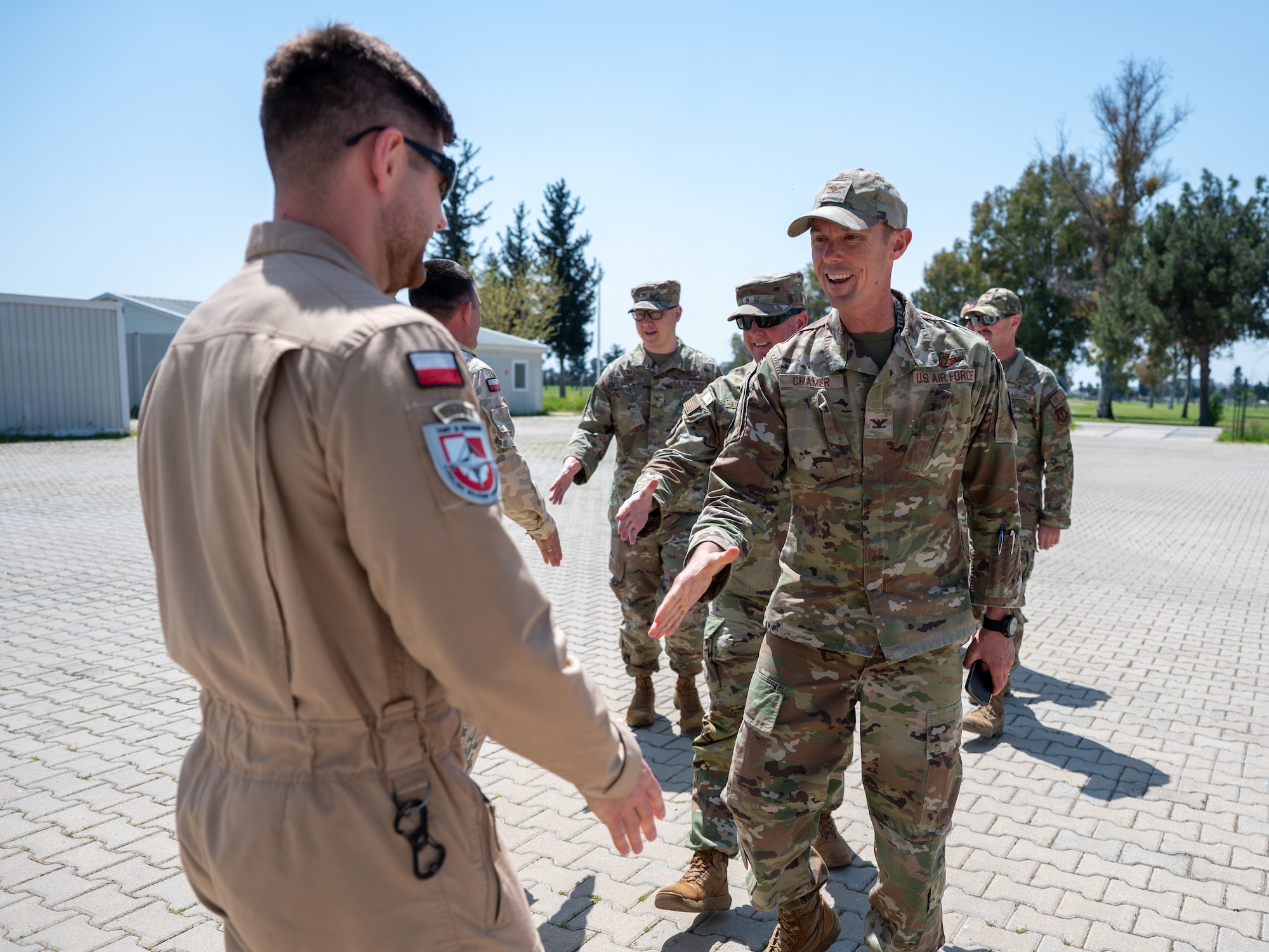 US and Polish service members shaking hands