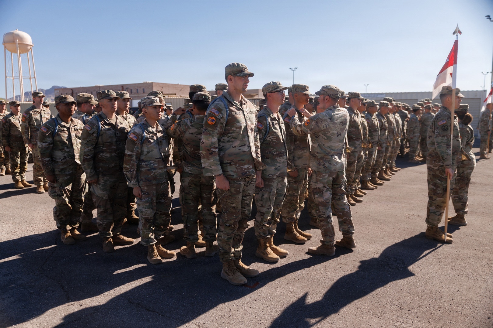U.S. Army Soldiers attached to the 1st Battalion, 221st Cavalry, B Company, receive their blue cord during a "Turning Blue" ceremony at the Clark County Armory in Las Vegas, Nevada, April 12, 2026.