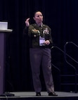 Maj. Gen. Lori Robinson, commanding general of the U.S. Army Aviation and Missile Command, speaks to Army National Guard aviation personnel during the Army Aviation Association of America Warfighting Summit in Nashville, Tenn., April 2026. Robinson discussed aviation readiness, sustainment priorities and modernization efforts across the force.