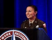 Maj. Gen. Lori Robinson, commanding general of the U.S. Army Aviation and Missile Command, speaks during the 2026 Army Aviation Association of America Warfighting Summit in Nashville, Tenn., highlighting sustainment, modernization and readiness priorities for Army aviation.
