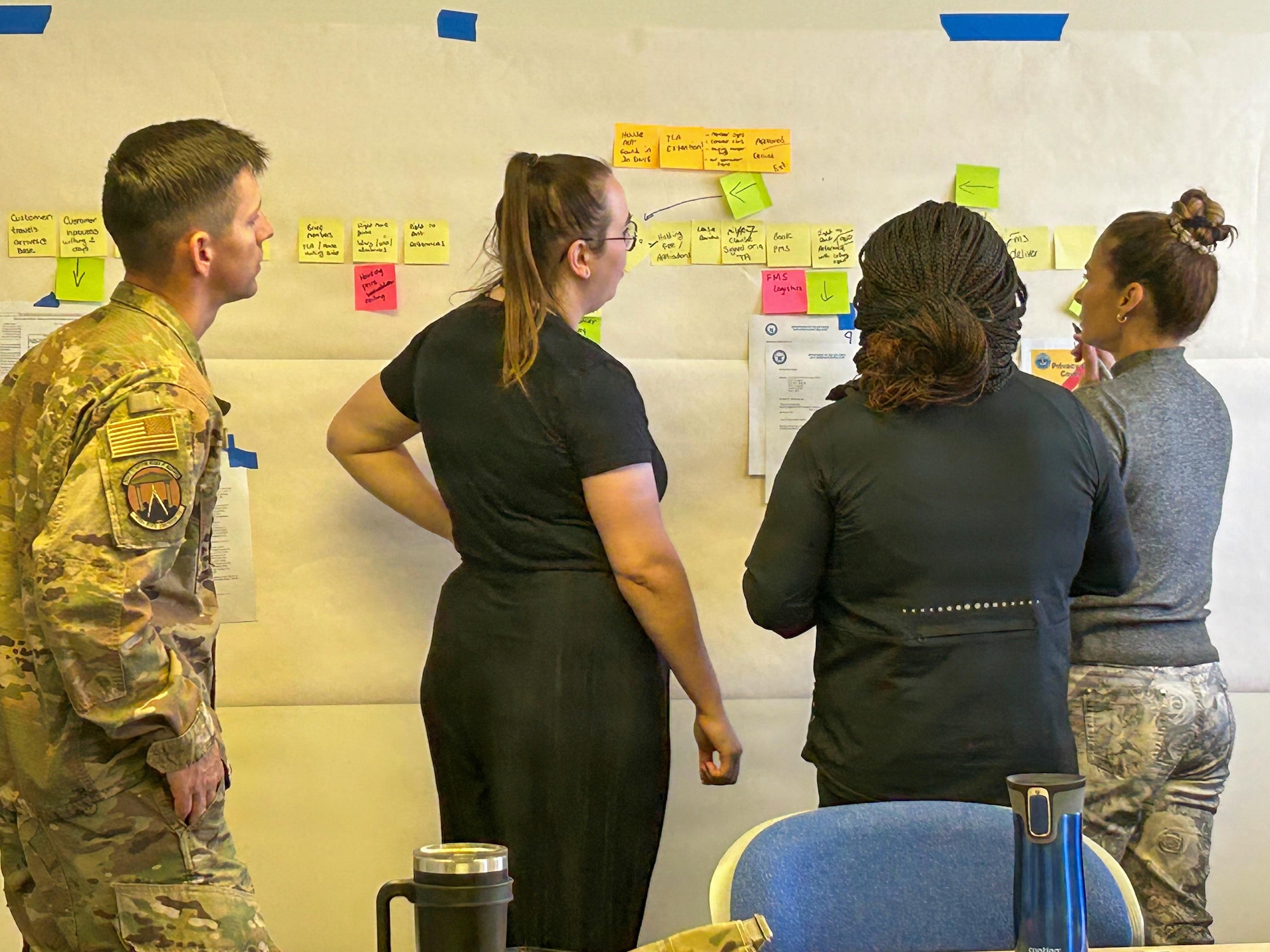 Members of the 422nd Civil Engineer Squadron process map an idea