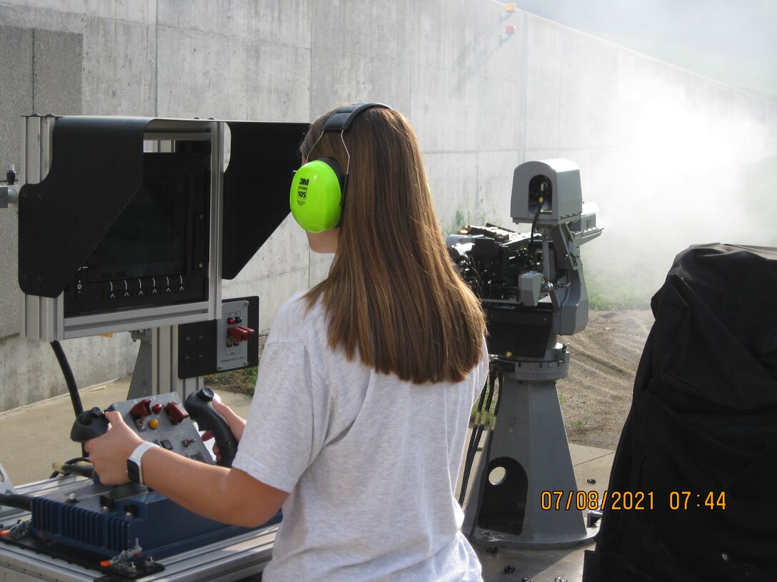 Kiara Streepy, a Mechanical Engineer at NSWC Crane who supports the ROSAM weapon system, conducts testing in 2021.