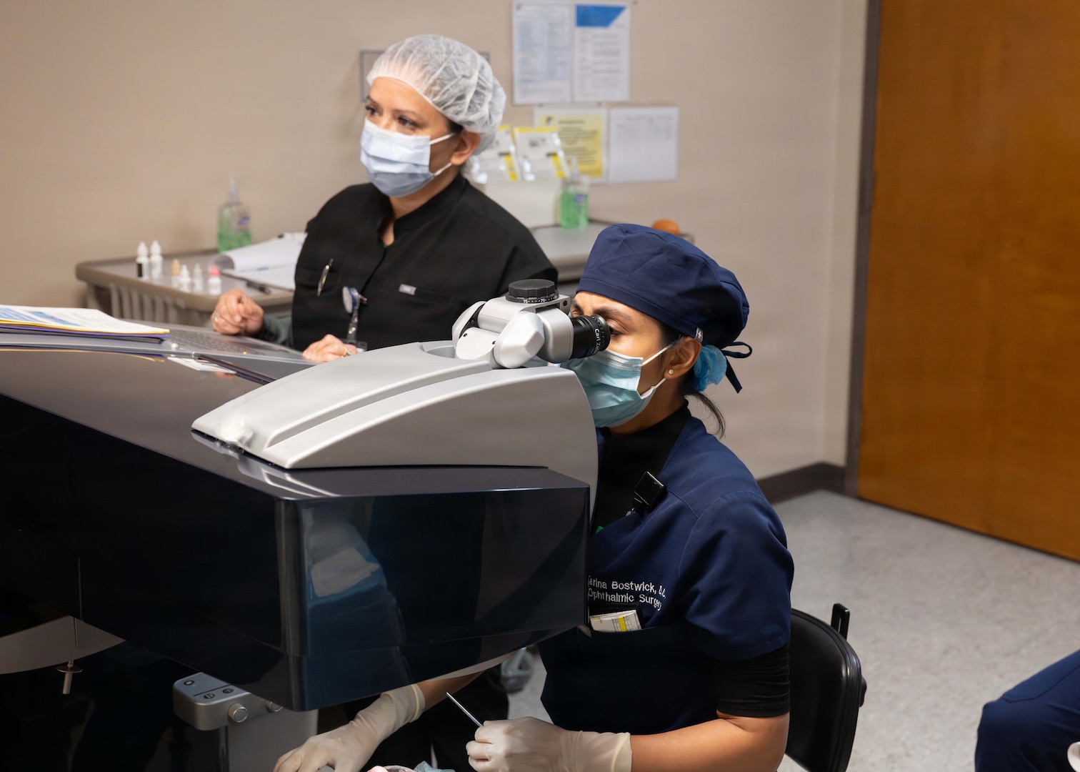 U.S. Air Force medical personnel monitor imaging and guide a laser vision correction procedure at the Joint Warfighter Refractive Surgery Center at Joint Base San Antonio-Lackland, Texas, April 15, 2026.