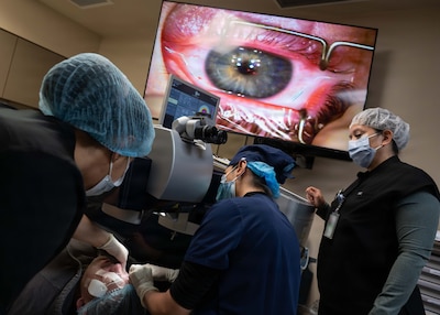 A patient undergoes laser vision correction surgery at the Joint Warfighter Refractive Surgery Center at Joint Base San Antonio Lackland, Texas, April 15, 2026.