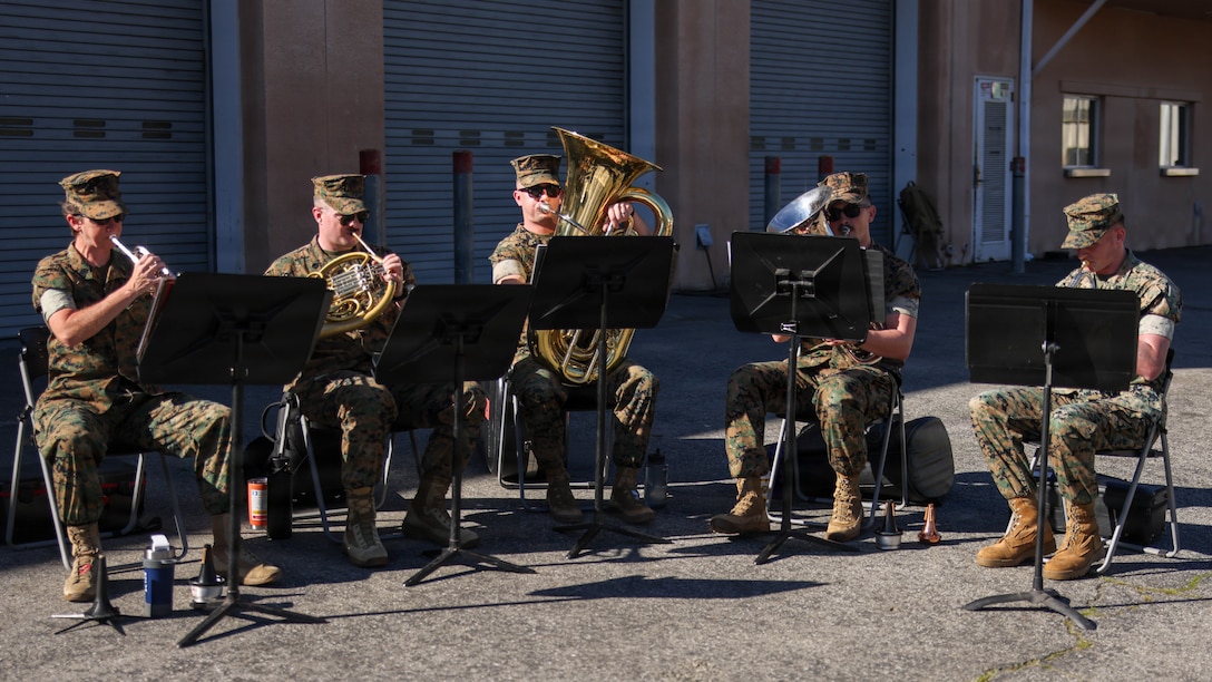 U.S. Marines with 2nd Battalion, 23rd Marine Regiment, 4th Marine Division, stand with colors in Pasadena, Calif., March 14, 2026. During the ceremony, Lt. Col. Davis B. Gooding III relinquished command of the battalion to Lt. Col. Michael P. Smith. The ceremony signified the transfer of accountability, responsibility and authority to new leadership and the continuity of command. (U.S. Marine Corps photo by Lance Cpl. Adrian Estrada)