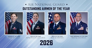 A graphic depicting four photos representing the four Air National Guard Outstanding Airmen of the Year for 2026.