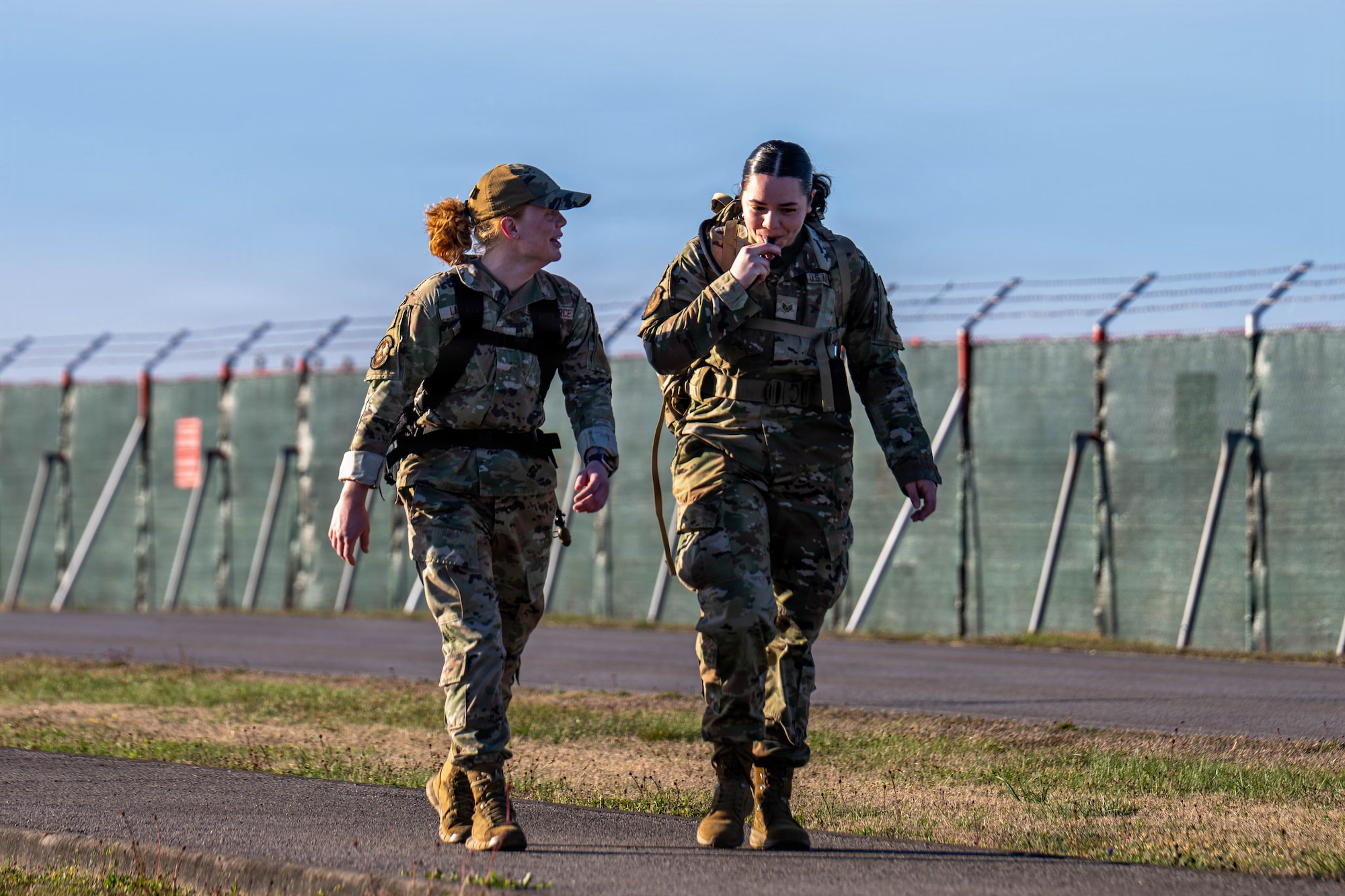 Airmen participate in the Norwegian foot march.