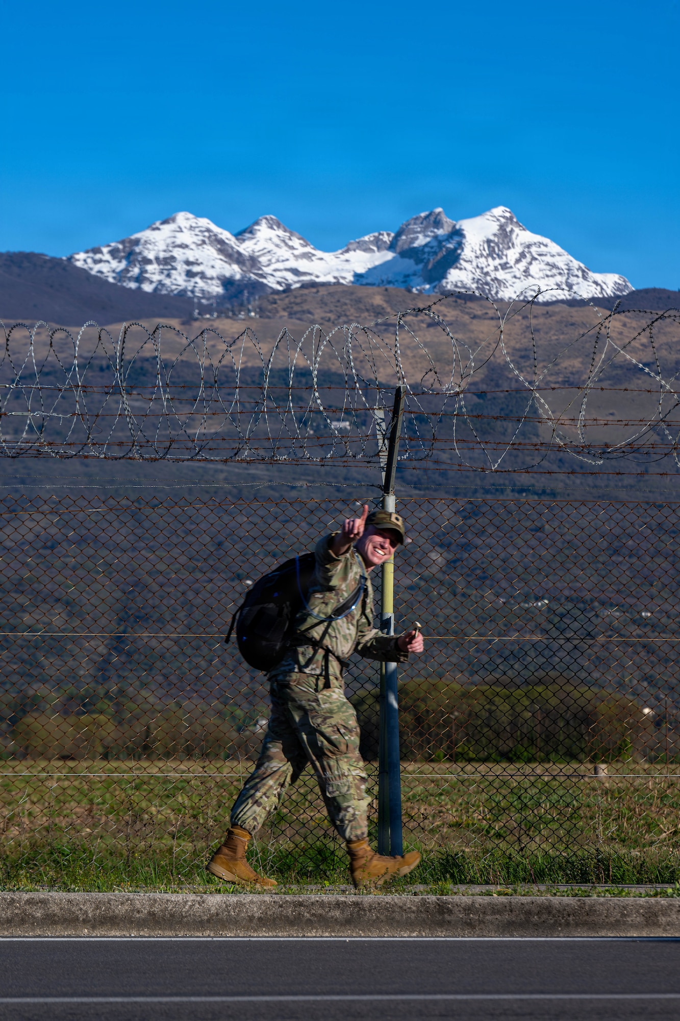 Airmen participate in the Norwegian foot march.