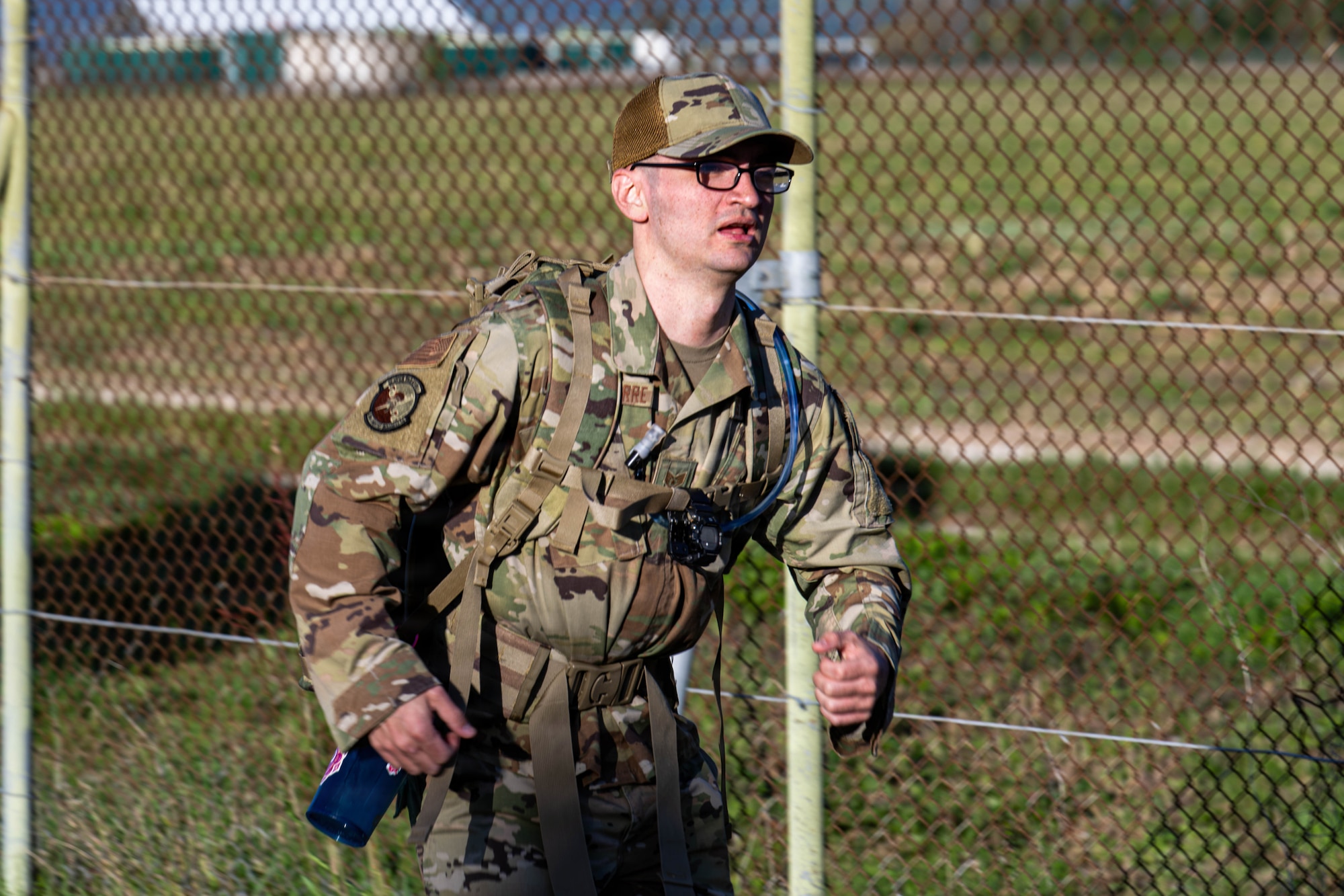 Airmen participate in the Norwegian foot march.