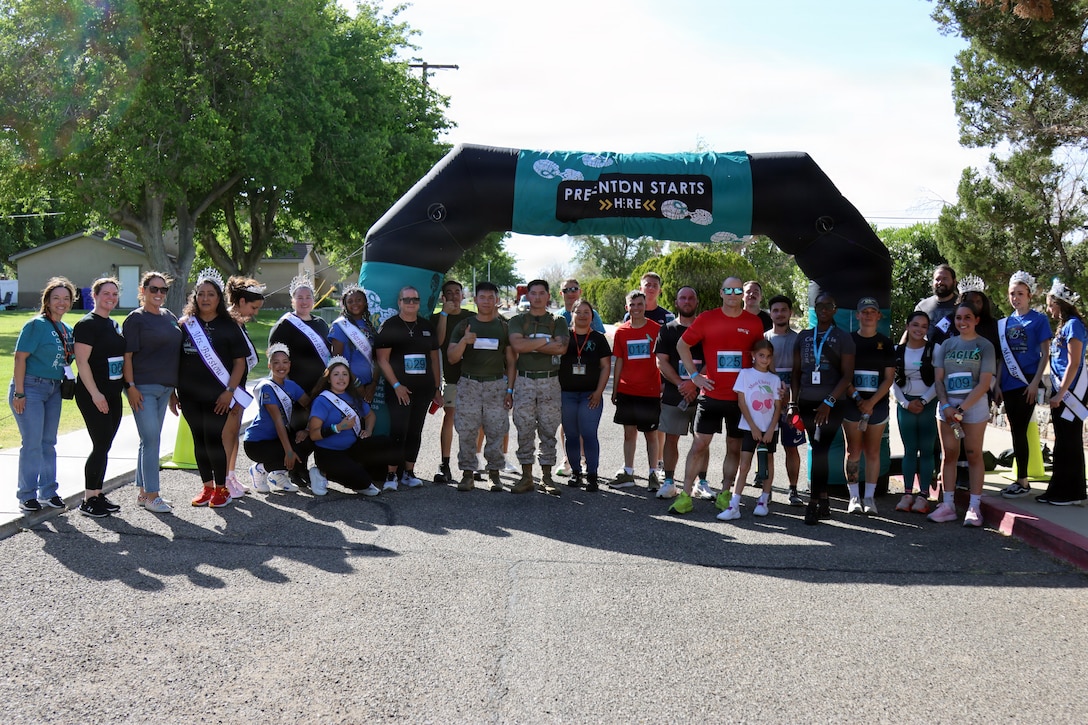 Marines and civilians participate in the #SAPR “Splash and Dash” 5k aboard Marine Corps Logistics Base (MCLB)  - Barstow, California April 16. The event raised awareness around encouraging prevention and fostering community support in the battle against sexual assault.