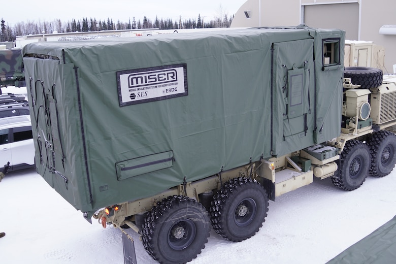 The Mobile Insulation System for Energy Reduction (MISER) system post-assembly and loaded for transport at Fort Wainwright, Alaska.