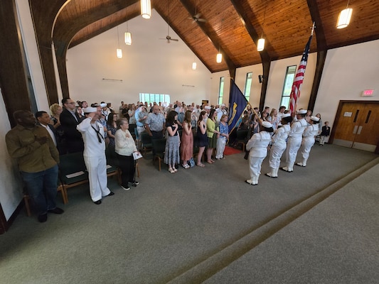 Naval Medical Readiness Logistics Command (NMRLC) held a retirement ceremony to say goodbye to Command Master Chief Hospital Corpsman Brandon Lindbeck at the Naval Weapons Station Yorktown Nelson Chapel, Friday, April 17. Capt. Christopher Barnes, NMRLC’s commanding officer, was the presiding officer.
