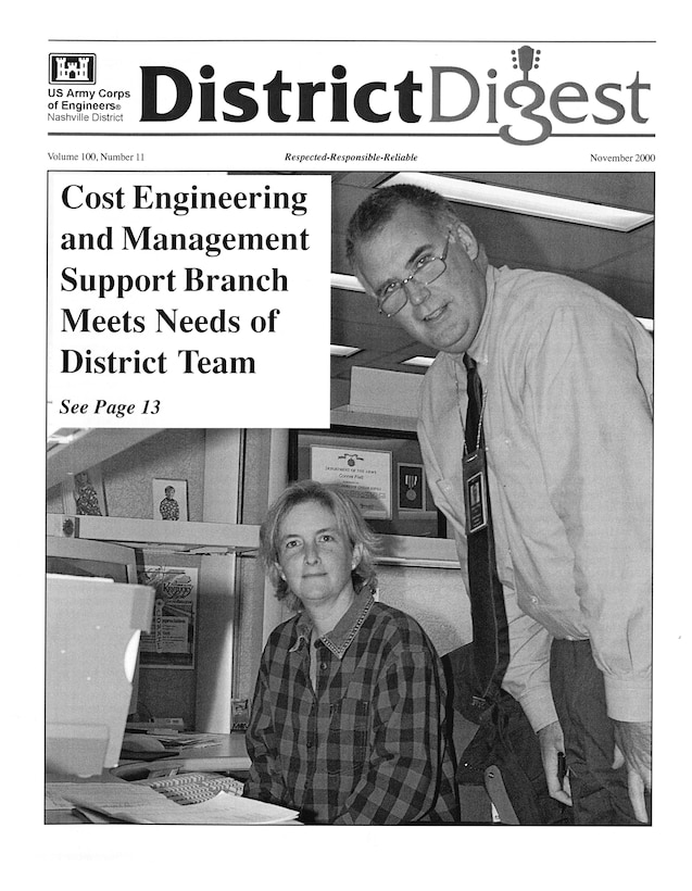 Connie Flatt graced the cover of the District Digest, a hard-copy publication serving the U.S. Army Corps of Engineers Nashville District, Nov. 3, 2000. She recently culminated 46 years of federal service during a retirement ceremony March 31, 2026. (USACE Photo by Bill Peoples)