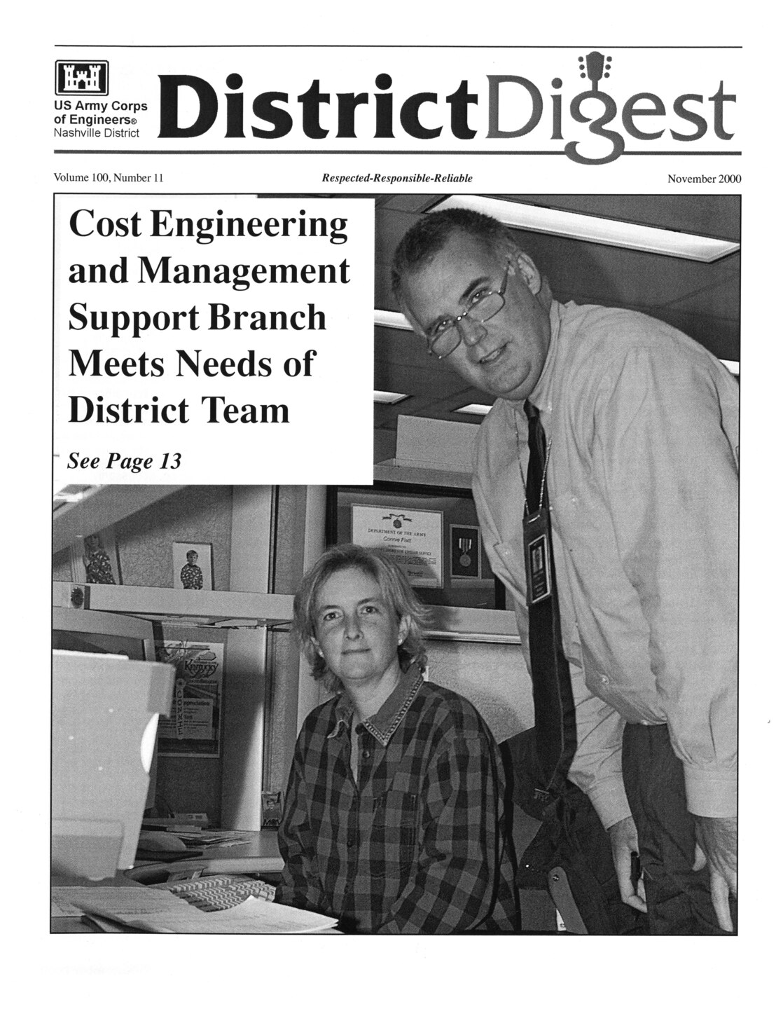 Connie Flatt graced the cover of the District Digest, a hard-copy publication serving the U.S. Army Corps of Engineers Nashville District, Nov. 3, 2000. She recently culminated 46 years of federal service during a retirement ceremony March 31, 2026. (USACE Photo by Bill Peoples)