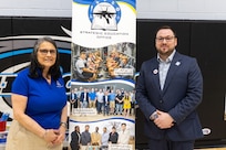 Ellen Servetnick, the K-12 Education Outreach Program Manager for the Naval Air Warfare Center Aircraft Division (NAWCAD), left, and Dr. Shane Wines, an Albert Einstein Distinguished Educator Fellow at the Naval Surface Warfare Center, Carderock Division (NSWCCD)