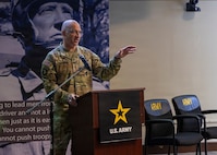 Lt. Gen. Johnny K. Davis, commanding general of U.S. Army Recruiting Command, delivers opening remarks during the USAREC Senior Leader Forum at the Patton Museum, Fort Knox, Kentucky, April 16, 2026. The forum was an opportunity for senior leaders from across USAREC to discuss the expansion of the command's mission to include every facet of the Army's Force Generation Pipeline, from first contact to first unit of assignment.