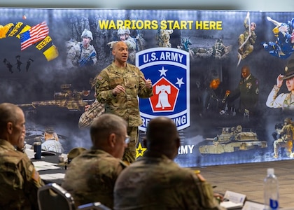 Lt. Gen. Johnny K. Davis, commanding general of U.S. Army Recruiting Command, delivers opening remarks during the USAREC Senior Leader Forum at the Patton Museum, Fort Knox, Kentucky, April 16, 2026. The forum was an opportunity for senior leaders from across USAREC to discuss the expansion of the command's mission to include every facet of the Army's Force Generation Pipeline, from first contact to first unit of assignment.