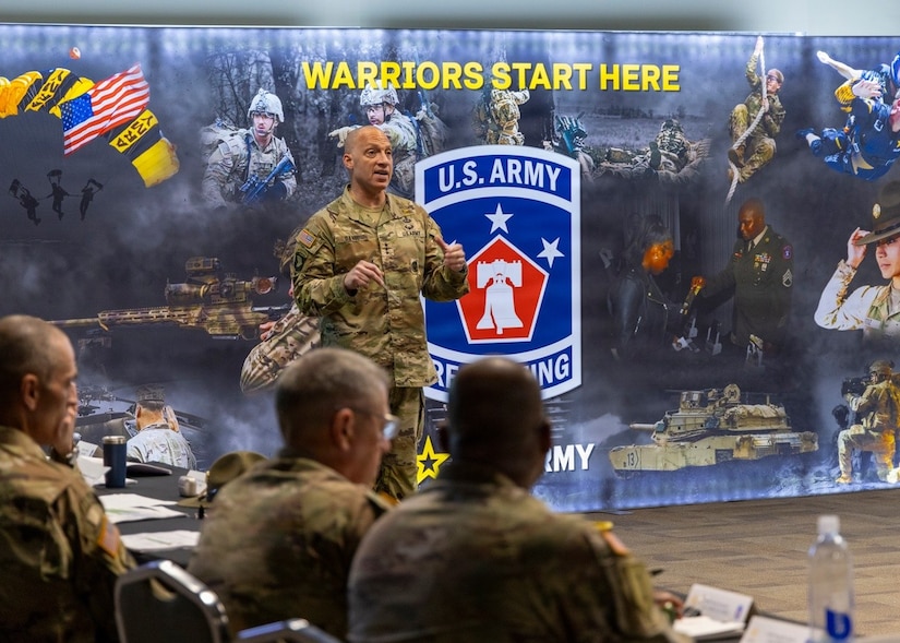 Lt. Gen. Johnny K. Davis, commanding general of U.S. Army Recruiting Command, delivers opening remarks during the USAREC Senior Leader Forum at the Patton Museum, Fort Knox, Kentucky, April 16, 2026. The forum was an opportunity for senior leaders from across USAREC to discuss the expansion of the command's mission to include every facet of the Army's Force Generation Pipeline, from first contact to first unit of assignment.