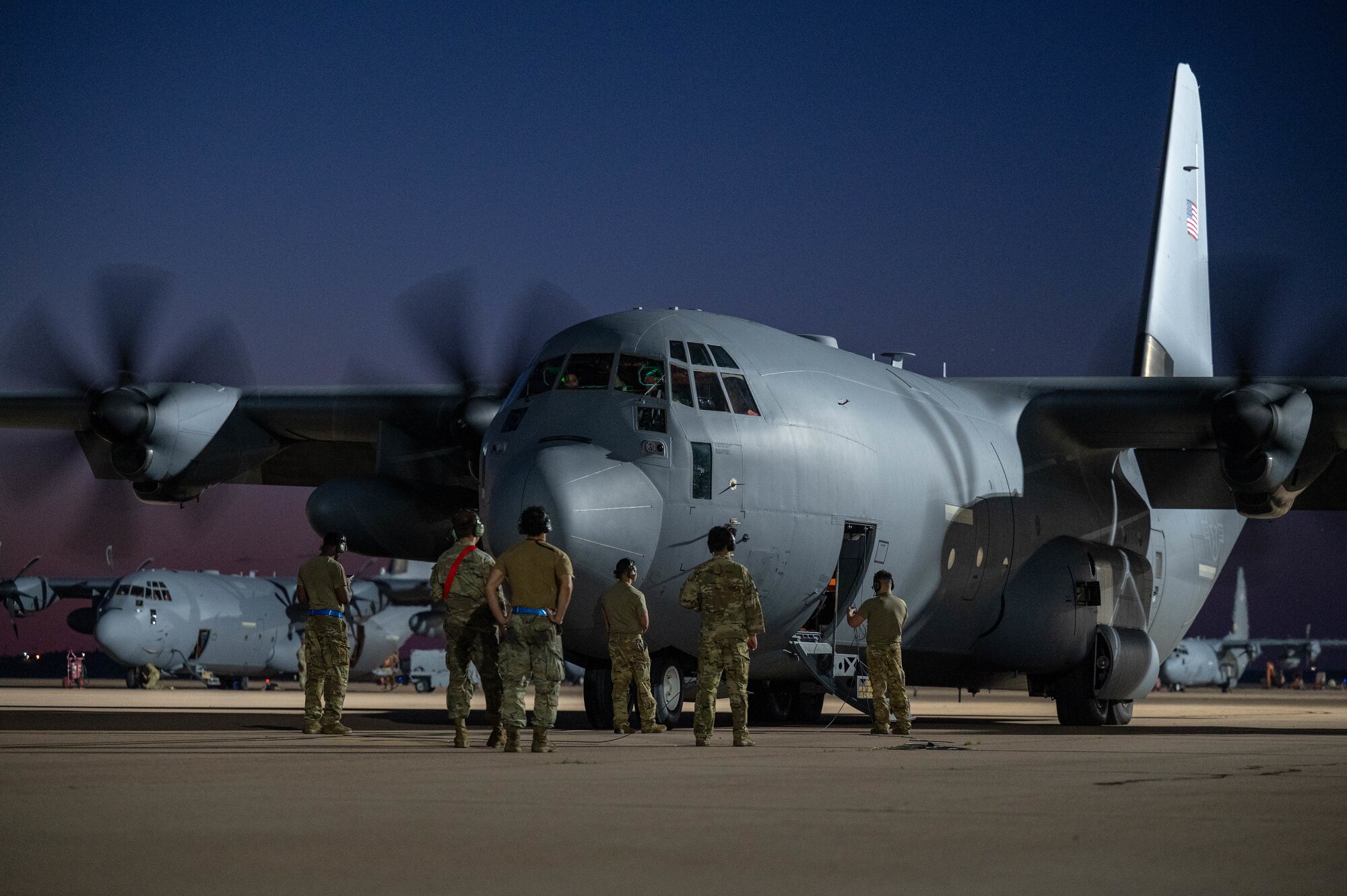 U.S. Airmen assigned to the 317th Airlift Wing prepare a C-130J Super Hercules for takeoff for a Maximum Endurance Operation in support of Exercise Balikatan 2026 at Dyess Air Force Base, Texas, April 15, 2026. Balikatan is a longstanding annual exercise between the Armed Forces of the Philippines and U.S. military designed to strengthen our ironclad alliance, improve our capable combined force, and demonstrate our commitment to regional security and stability. (U.S. Air Force photo by Airman 1st Class William Neal)