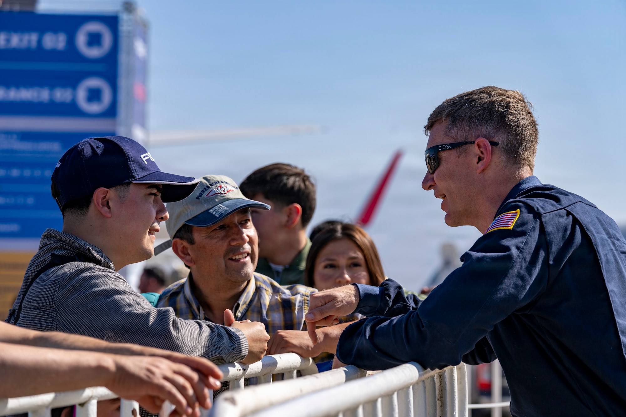 U.S. Air Force Lt. Col. Tripp Johnson, Wings of Blue commander takes a photo with a Chilean fan jump at Feria Internacional del Aire y del Espacio (FIDAE) 2026 in Santiago, Chile, April 11, 2026.U.S. participation in FIDAE 2026 highlighted the United States’ commitment to strengthening partnerships and promoting regional stability through air and space cooperation.(U.S. Air Force photo by Andrea Jenkins)
