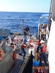Coast Guard Cutter Joseph Tezanos rendezvous with two Dominican Republic Navy patrol vessels and repatriates 21 migrants off Punta Cana, Dominican Republic, April 20, 2026. Coast Guard Cutter Joseph Tezanos and a U.S. Customs and Border Protection aircrew interdicted an unlawful migration vessel with 22 people in Mona Passage waters off Aguadilla, Puerto Rico, April 19, 2026. (U.S. Coast Guard photo)