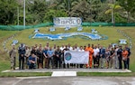 Missouri National Guard Airmen and Soldiers, active duty U.S. Army Soldiers and members of 10 Panamanian safety and security agencies gather for a group photo at the Panama Superior Police Academy in Panama City on the last day of a public affairs-focused subject matter expert exchange, Feb. 26, 2026. The exchange brought together public affairs professionals from the Missouri National Guard and the Panamanian government in support of the long-standing cooperation between Missouri and Panama through the National Guard’s State Partnership Program. (U.S. Air National Guard photo by Master Sgt. Stephanie Mundwiller)