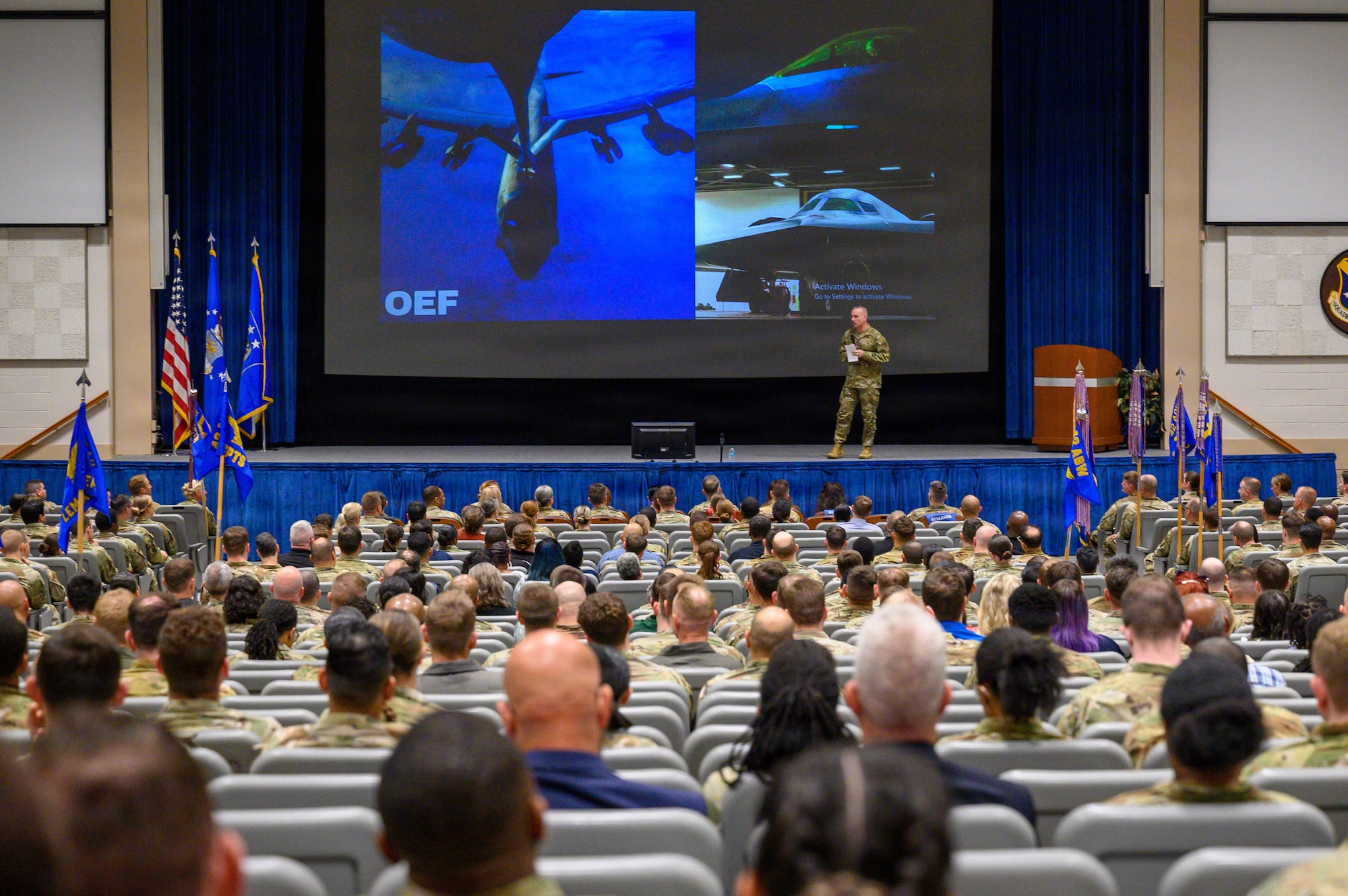 Chief Master Sgt. of the Air Force David Wolfe speaks to members of Maxwell Air Force Base and Gunter Annex during an all call at Maxwell Air Force Base, Alabama, April 14, 2026.