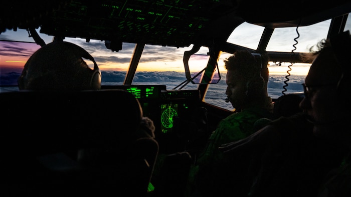 From left, U.S. Air Force Capt. Madeleine Knapp, 1st Lt. Dallion Richards and Capt. John Toohey, all 40th Airlift Squadron pilots, monitor flight controls aboard a C-130J Super Hercules aircraft during a Maximum Endurance Operation in support of Exercise Balikatan over the Philippines near Clark Air Base, April. 17, 2026. Balikatan is a longstanding annual exercise between the Armed Forces of the Philippines and U.S. military designed to strengthen our ironclad alliance, improve our capable combined force, and demonstrate our commitment to regional security and stability. (U.S. Air Force photo by Senior Airman Jade M. Caldwell)