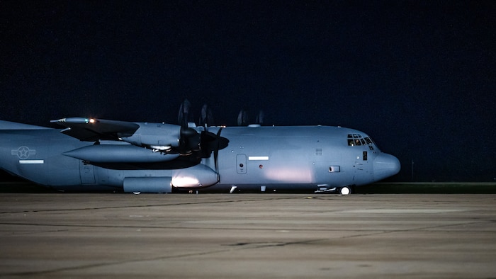 A U.S. Air Force C-130J Super Hercules aircraft equipped with external fuel tanks assigned to the 40th Airlift Squadron taxis to the runway before a Maximum Endurance Operation in preparation of Exercise Balikatan 2026 at Dyess Air Force Base, Texas, April 15, 2026. Balikatan is a longstanding annual exercise between the Armed Forces of the Philippines and U.S. military designed to strengthen our ironclad alliance, improve our capable combined force, and demonstrate our commitment to regional security and stability. (U.S. Air Force photo by Senior Airman Jade M. Caldwell)
